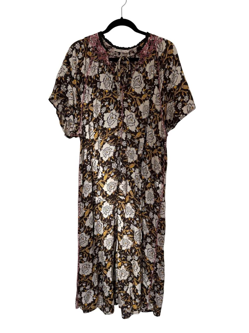 Natural Life Boho Floral Maxi Dress Crochet Neckline Size XL